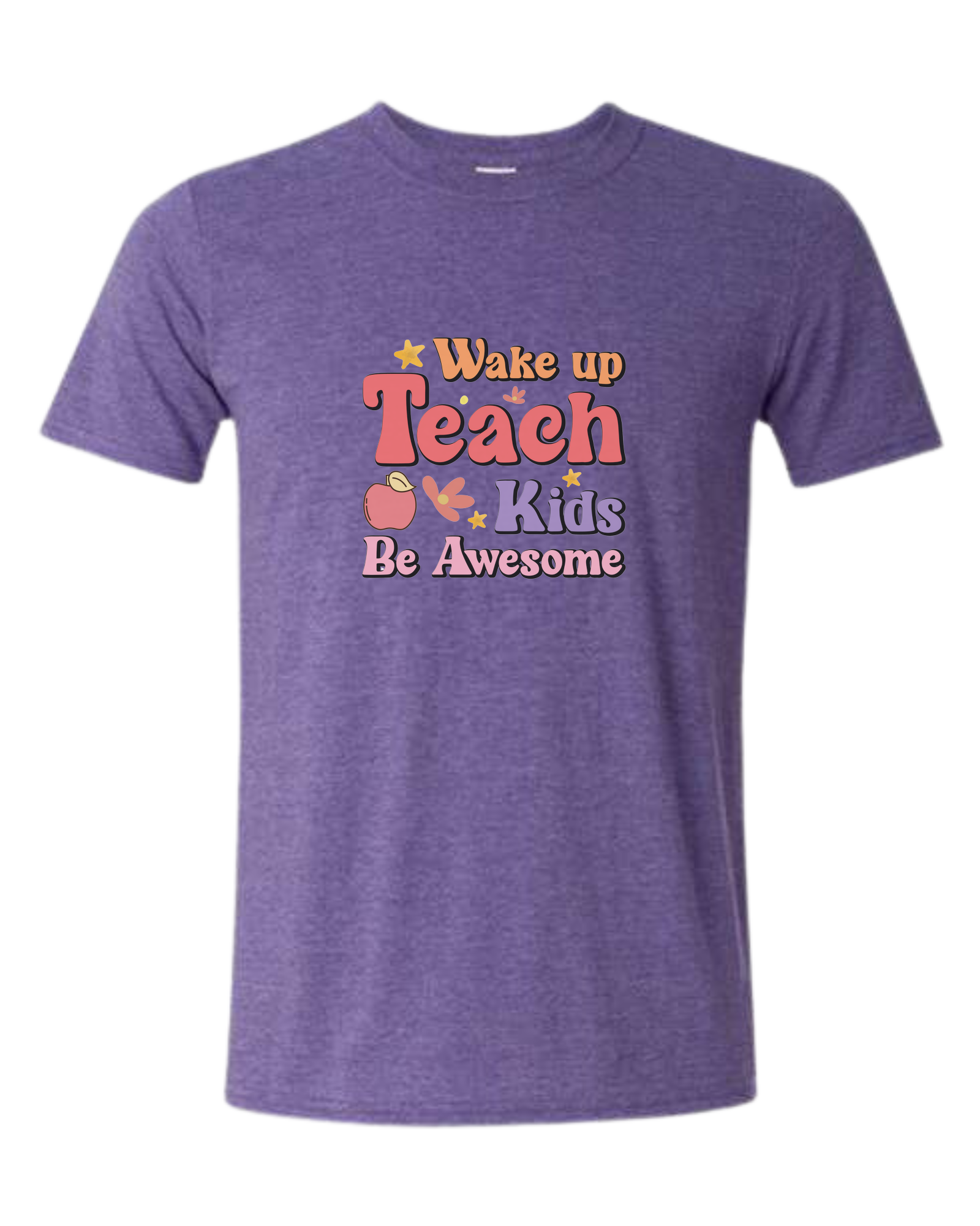"Wake up, Teach Kids, Be Awesome" design Unisex crewneck graphic tee (light colors) Heather Purple