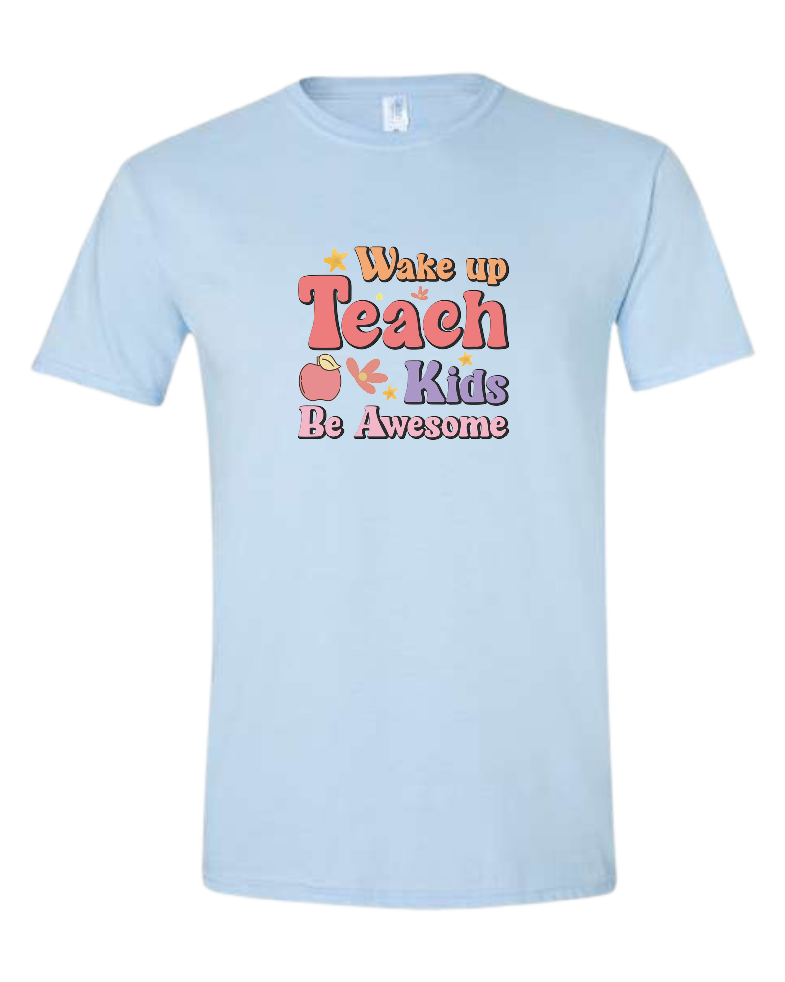 "Wake up, Teach Kids, Be Awesome" design Unisex crewneck graphic tee (light colors) Ice blue