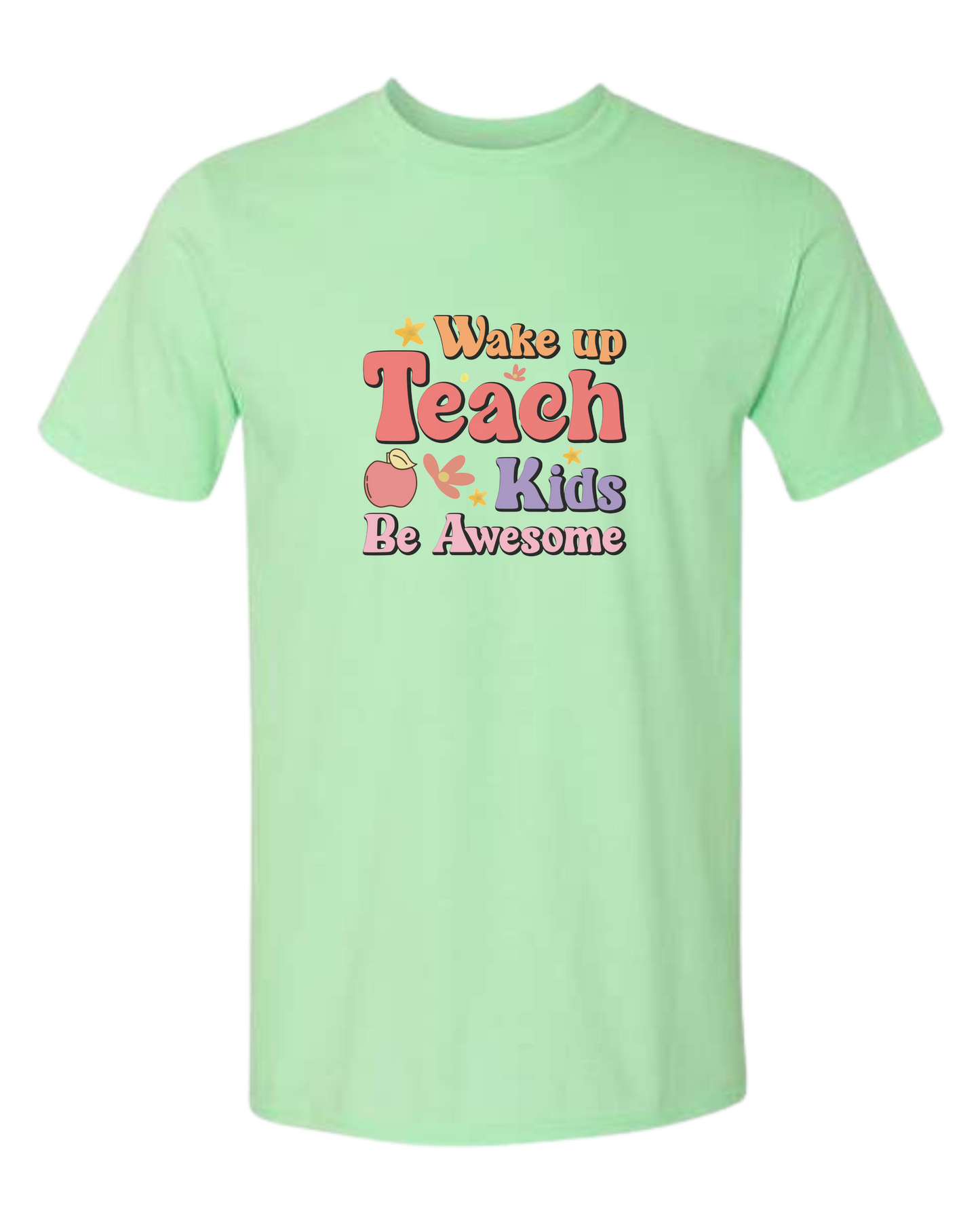 "Wake up, Teach Kids, Be Awesome" design Unisex crewneck graphic tee (light colors) Mint Green