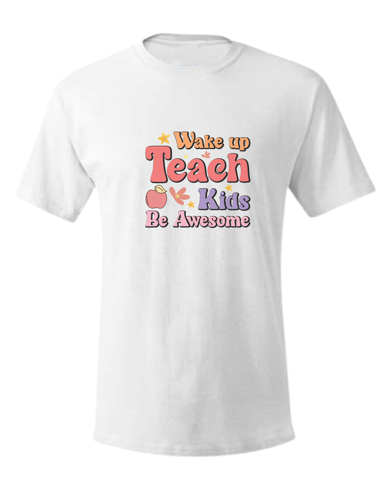 "Wake up, Teach Kids, Be Awesome" design Unisex crewneck graphic tee (light colors) White