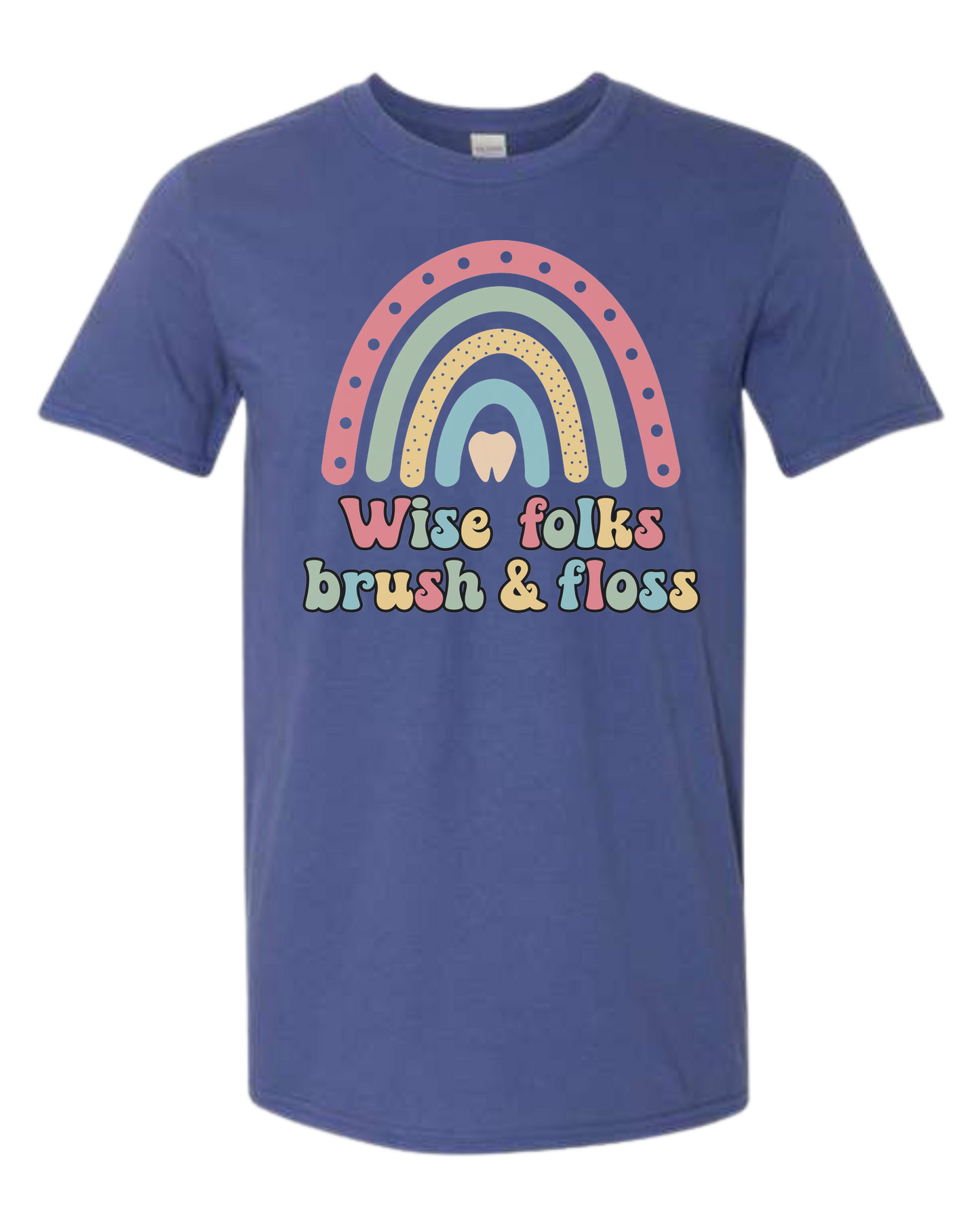 "Wise Folks, Brush, and Floss" Rainbow graphic Unisex crew-neck  graphic tee Metro Blue