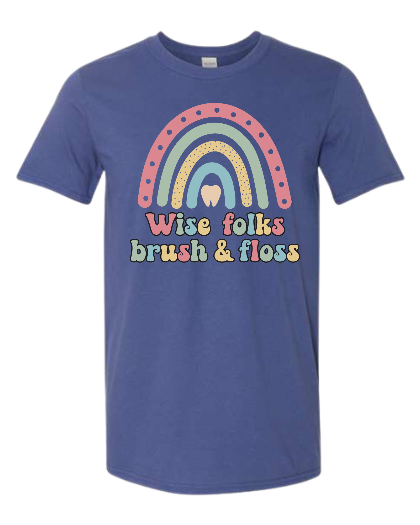 "Wise Folks, Brush, and Floss" Rainbow graphic Unisex crew-neck  graphic tee Metro Blue