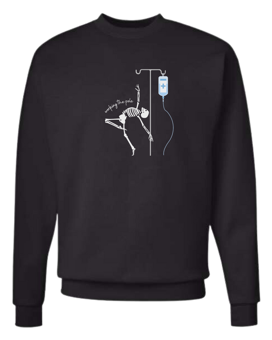 "Working the Pole" nursing skeleton graphic tee Classic unisex crewneck sweatshirt Black