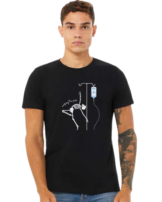 "Working the Pole" nursing skeleton graphic tee Premium unisex crewneck tee Black