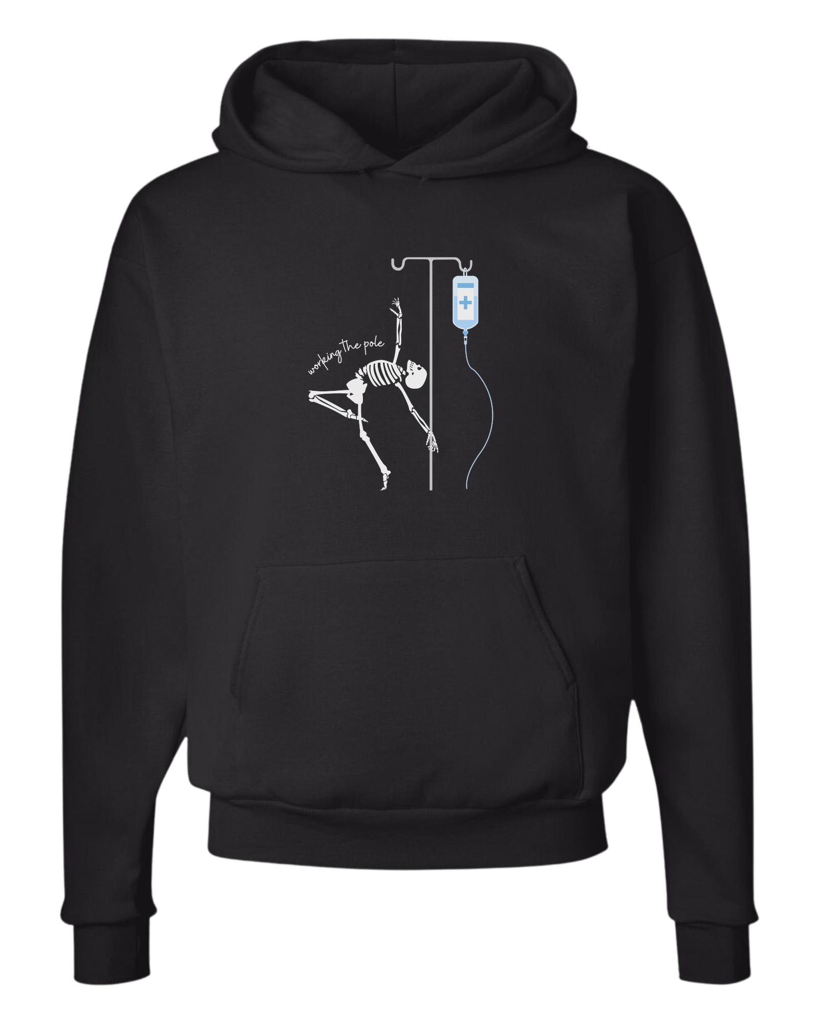 "Working the Pole" nursing skeleton graphic tee Unisex Classic Hoodie Black
