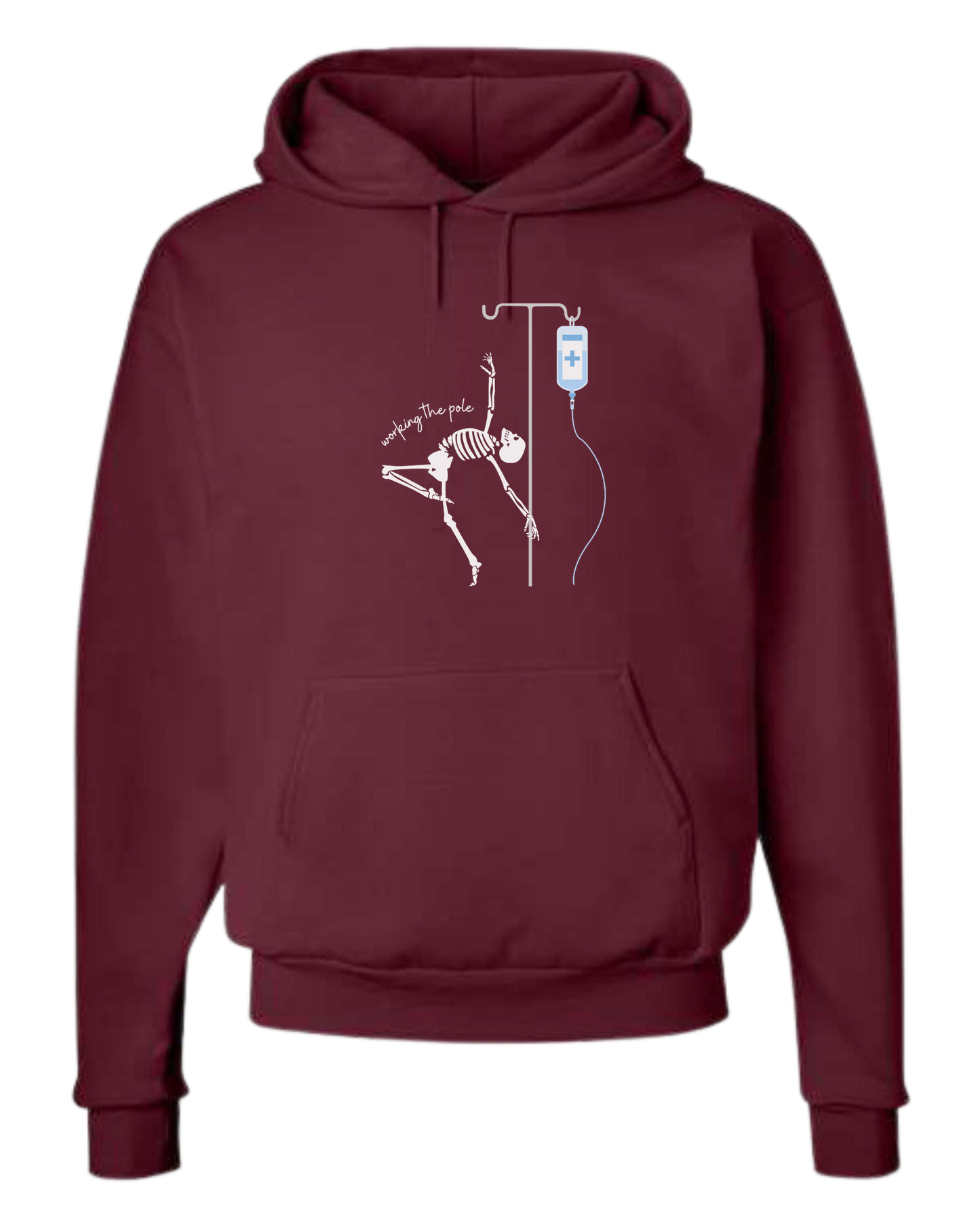 "Working the Pole" nursing skeleton graphic tee Unisex Classic Hoodie Maroon