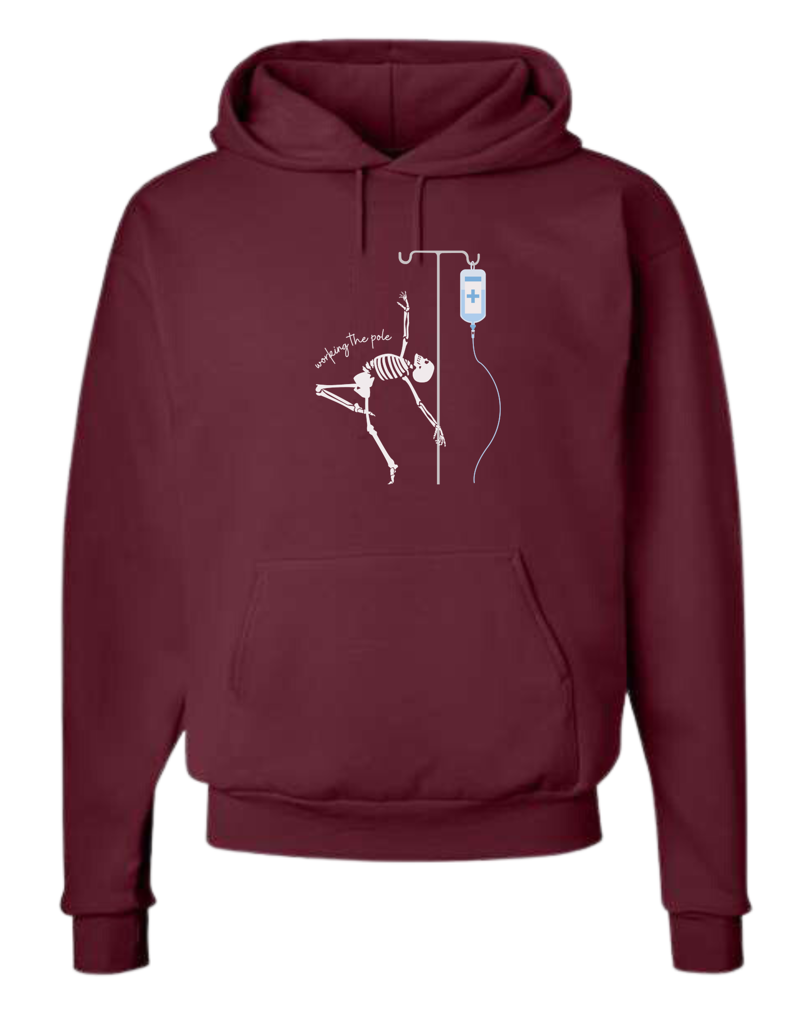 "Working the Pole" nursing skeleton graphic tee Unisex Classic Hoodie Maroon