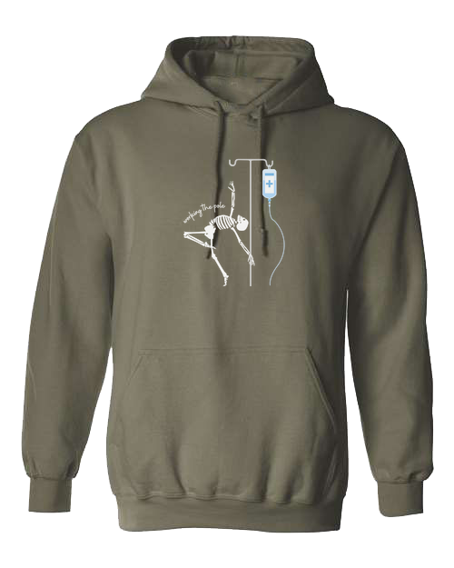 "Working the Pole" nursing skeleton graphic tee Unisex Classic Hoodie Military Green