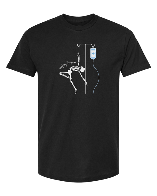 "Working the Pole" nursing skeleton graphic tee Unisex crew-neck  graphic tee Black