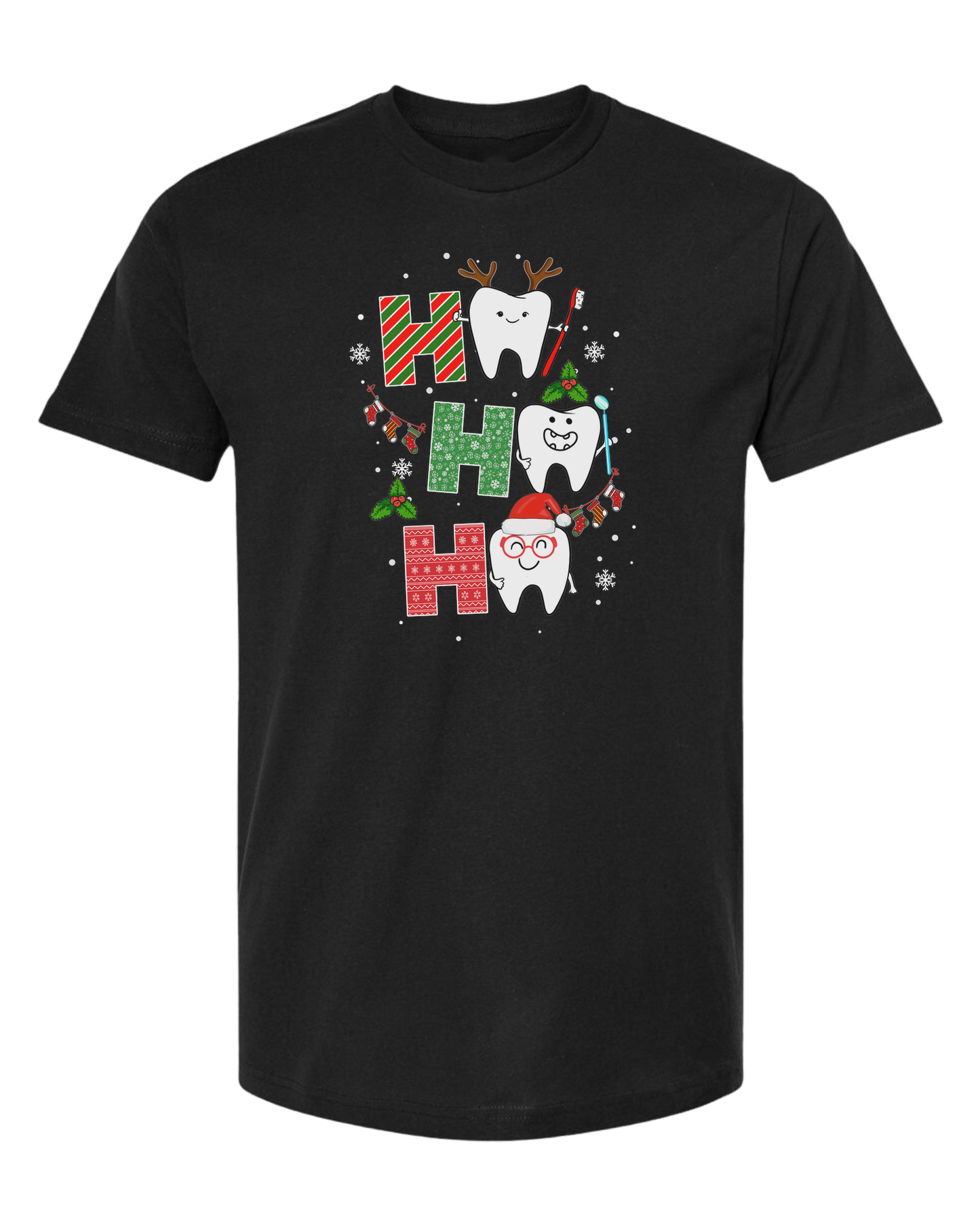 Wrapping paper font "HO HO HO" graphic Unisex crew-neck  graphic tee Black