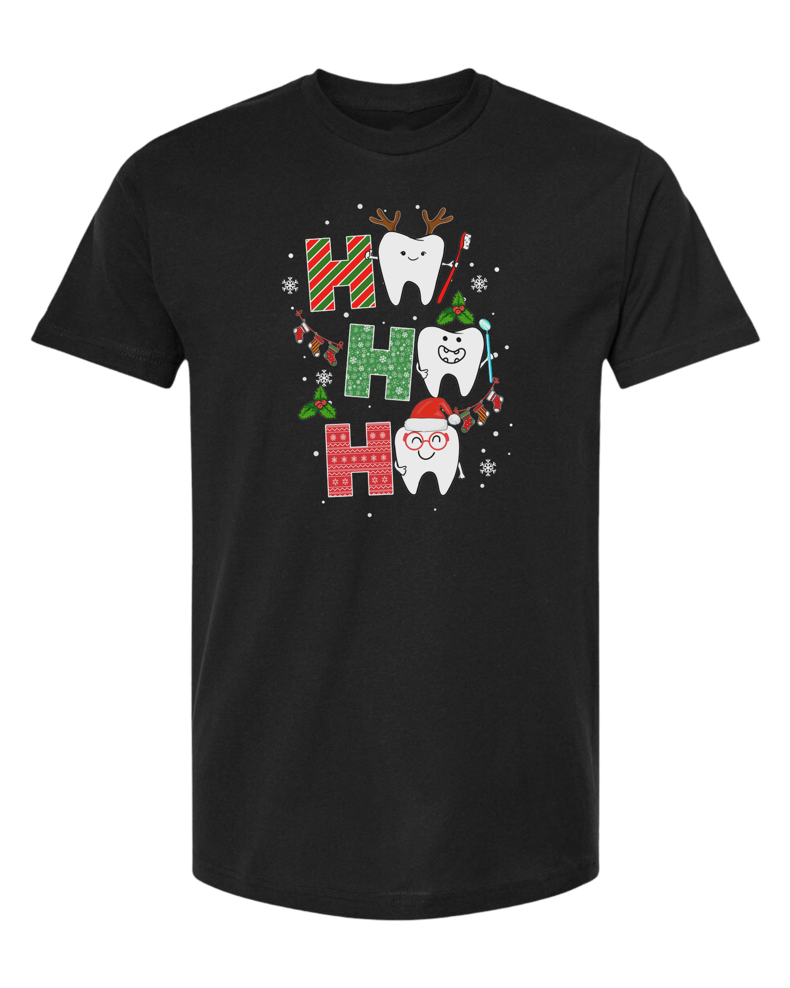 Wrapping paper font "HO HO HO" graphic Unisex crew-neck  graphic tee Black