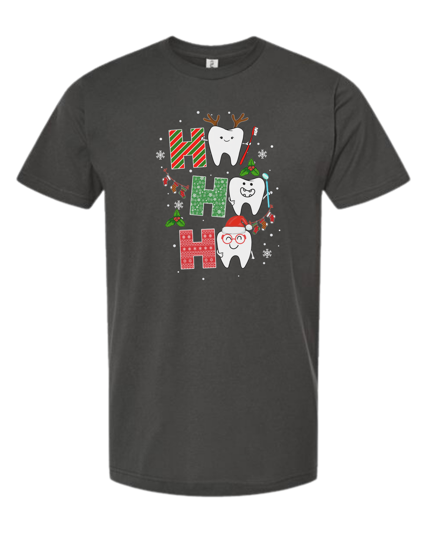Wrapping paper font "HO HO HO" graphic Unisex crew-neck  graphic tee Charcoal Grey