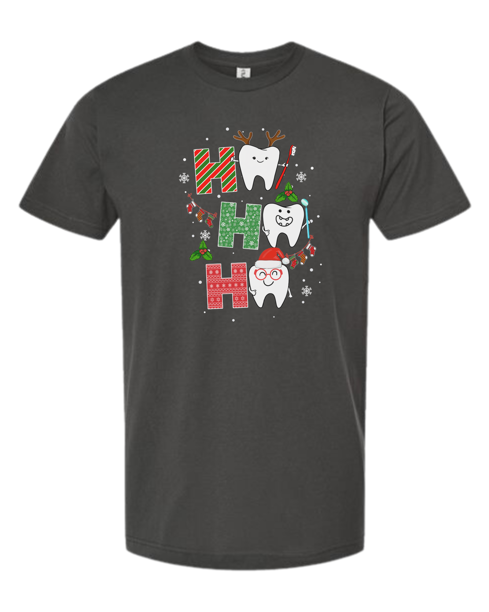 Wrapping paper font "HO HO HO" graphic Unisex crew-neck  graphic tee Charcoal Grey