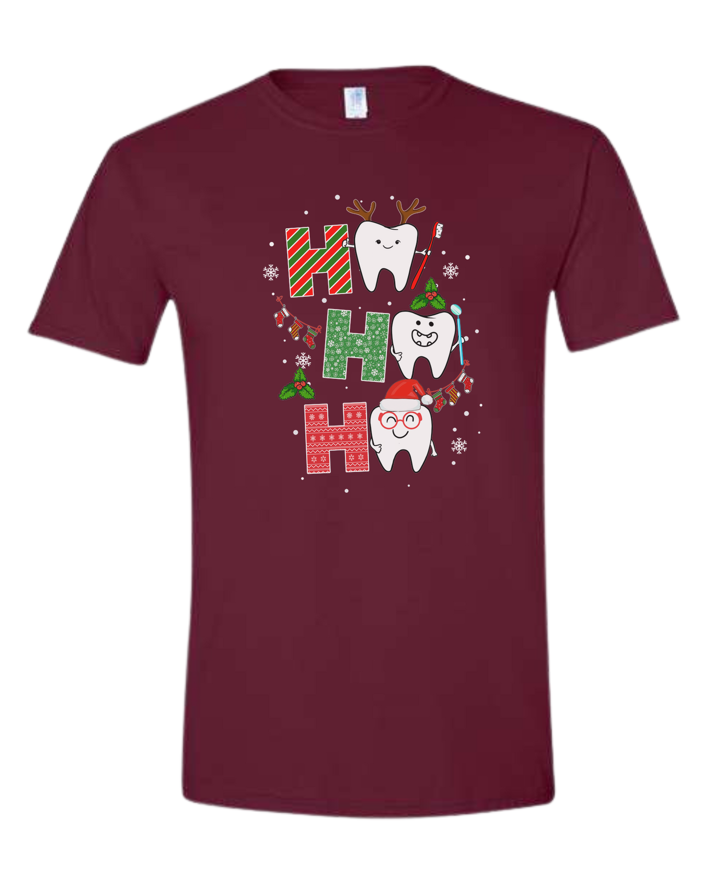 Wrapping paper font "HO HO HO" graphic Unisex crew-neck  graphic tee Maroon