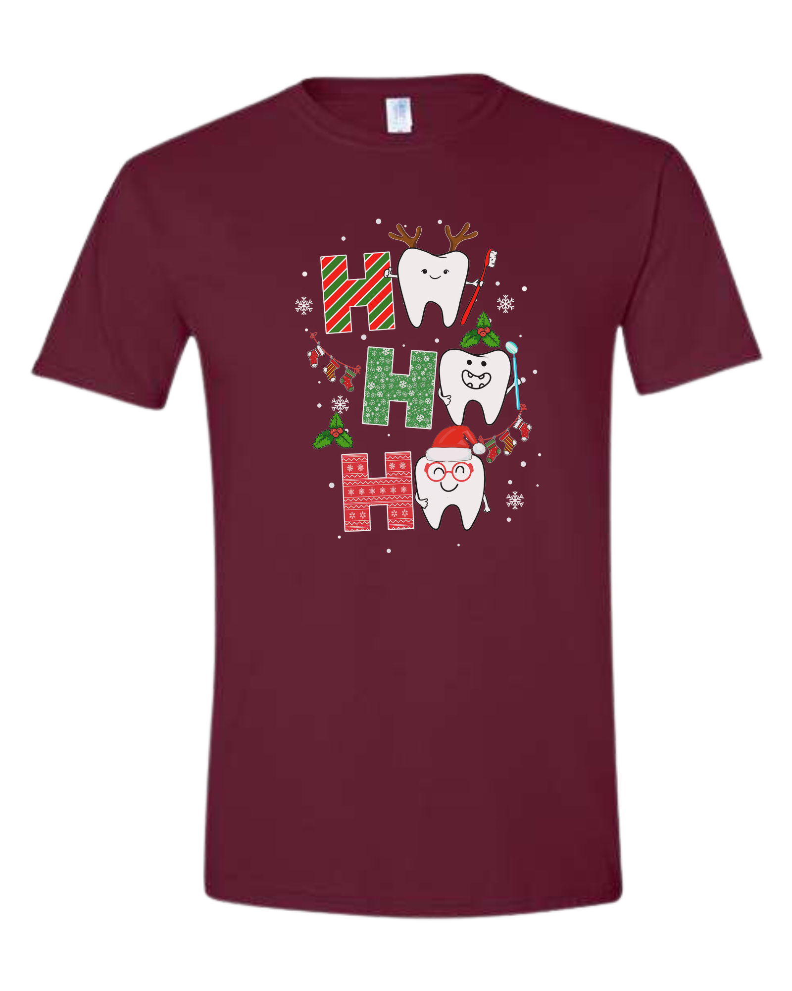 Wrapping paper font "HO HO HO" graphic Unisex crew-neck  graphic tee Maroon