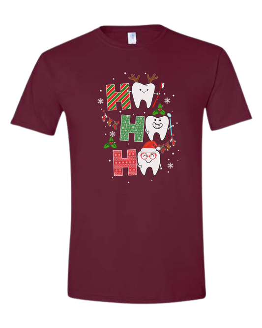 Wrapping paper font "HO HO HO" graphic Unisex crew-neck  graphic tee Maroon