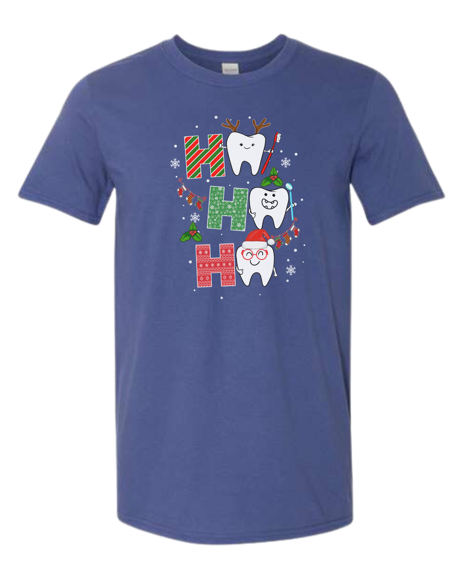 Wrapping paper font "HO HO HO" graphic Unisex crew-neck  graphic tee Metro Blue
