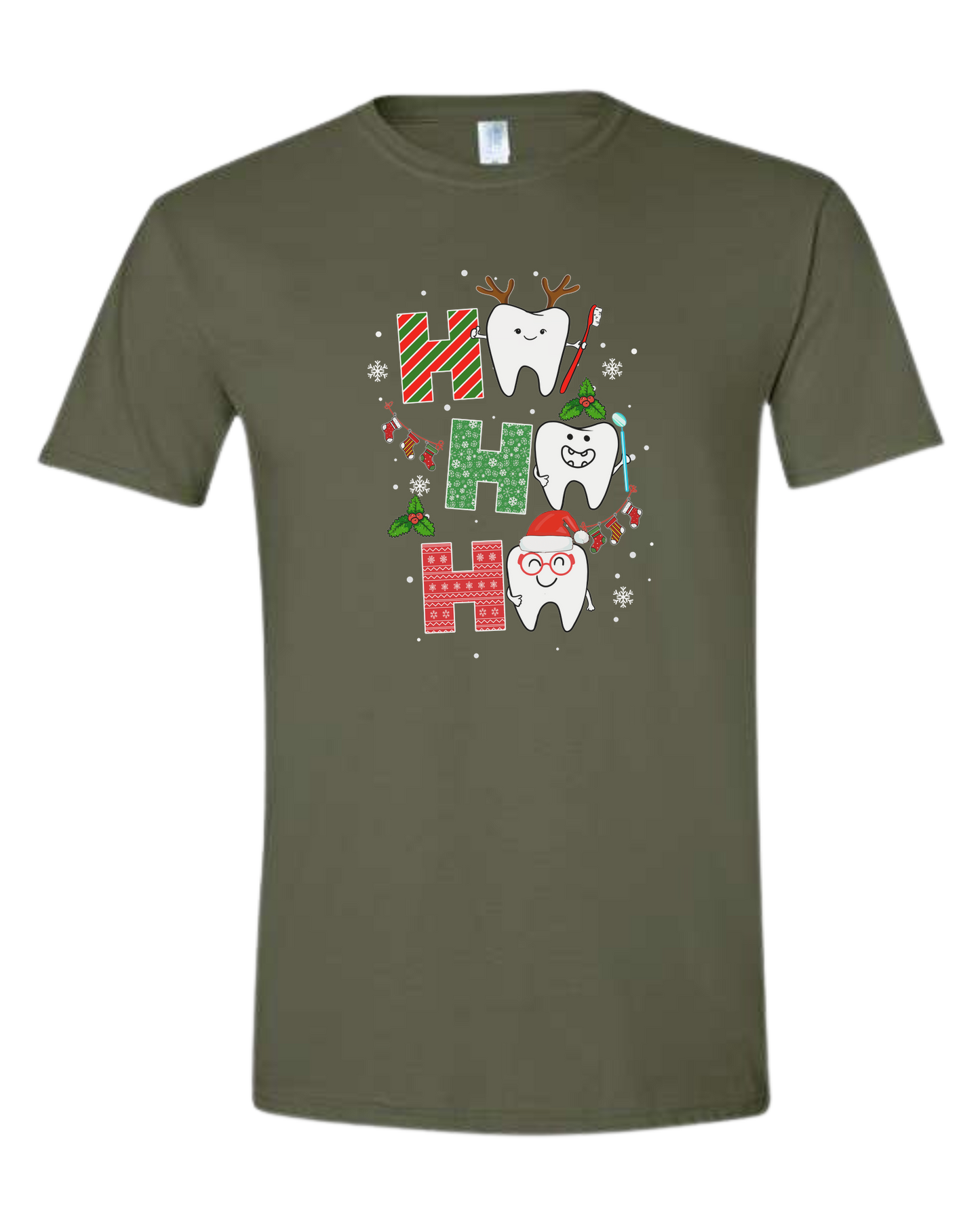 Wrapping paper font "HO HO HO" graphic Unisex crew-neck  graphic tee Military Green