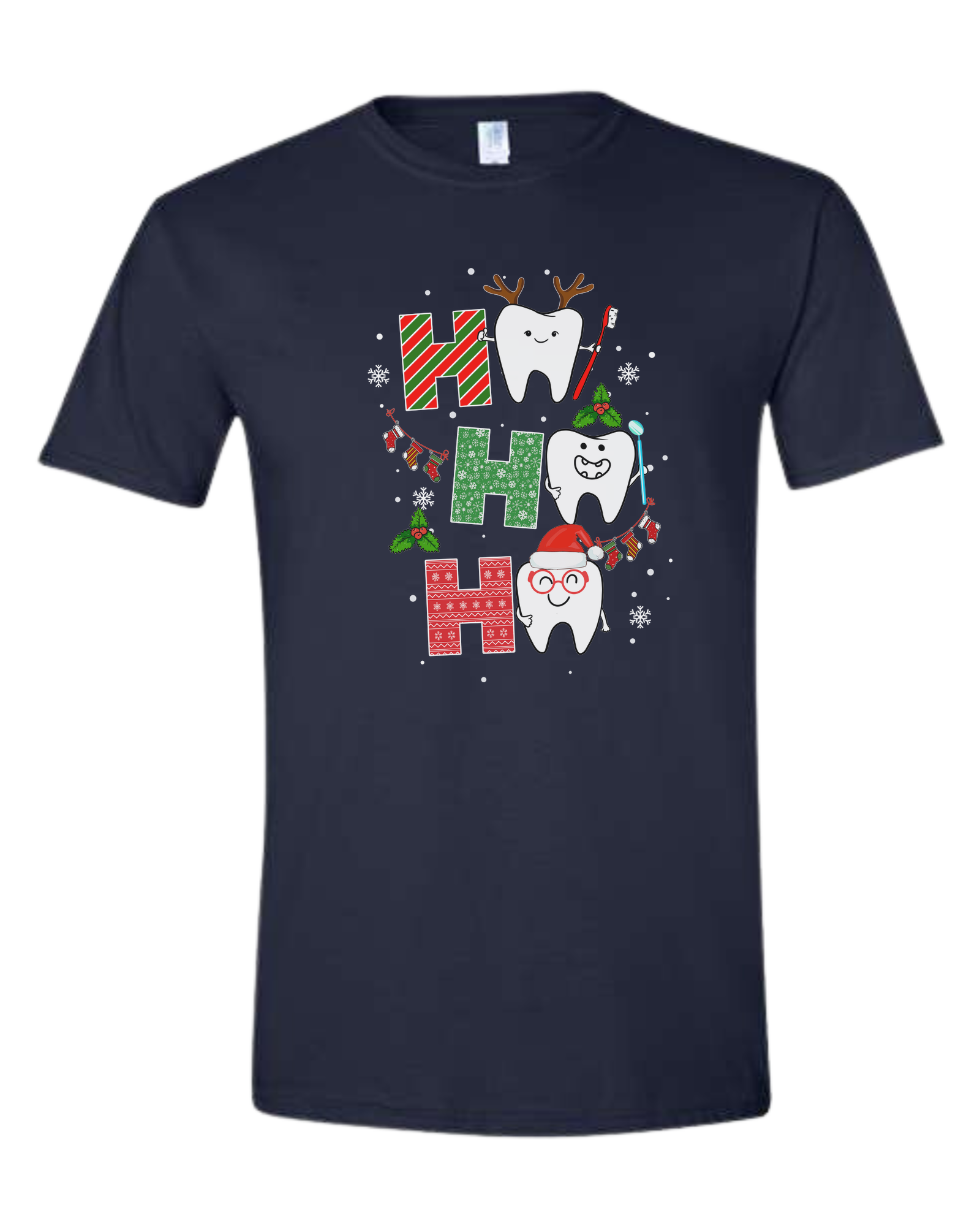 Wrapping paper font "HO HO HO" graphic Unisex crew-neck  graphic tee Navy Blue