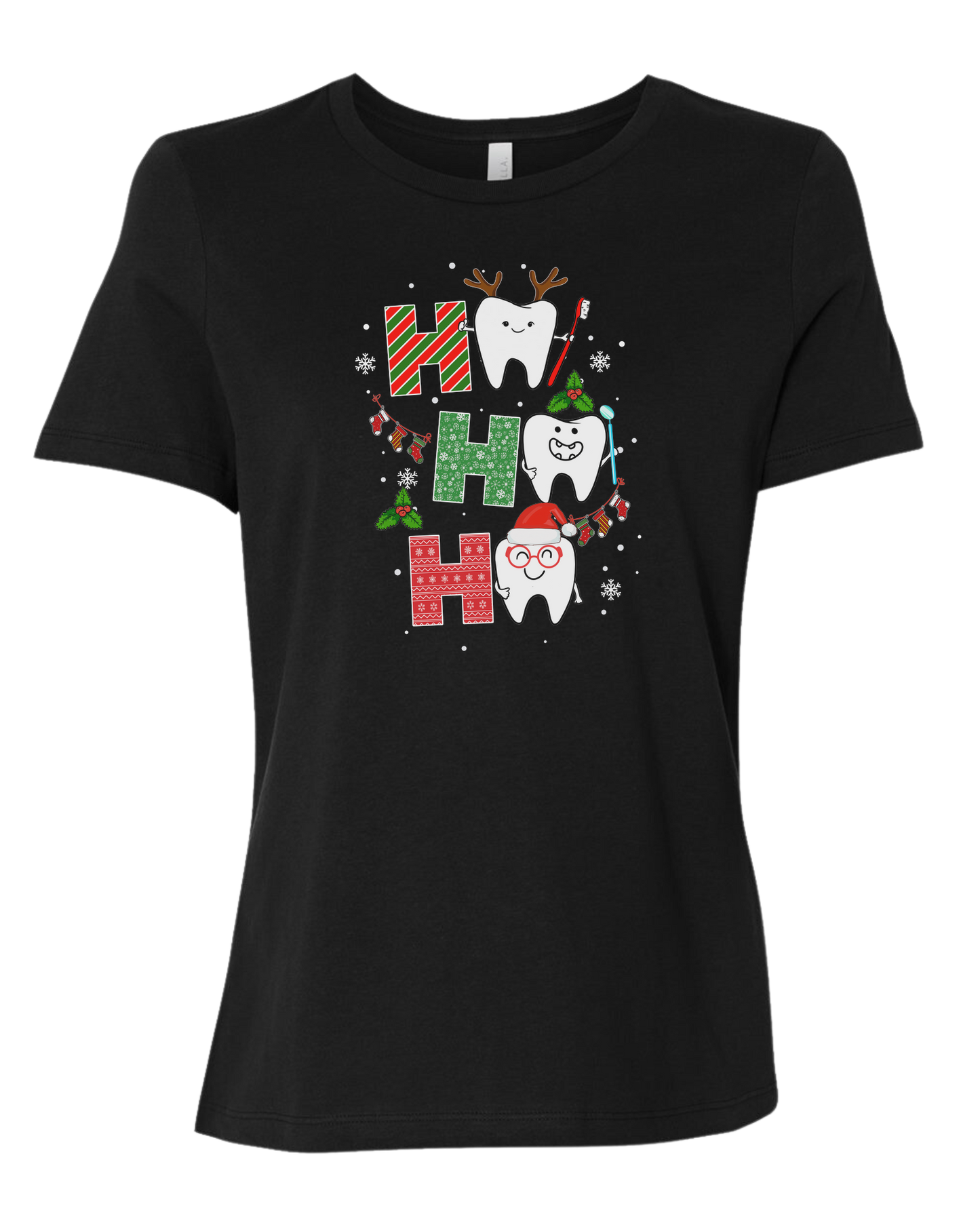 Wrapping paper font "HO HO HO" graphic Women's fit premium crewneck tee Black