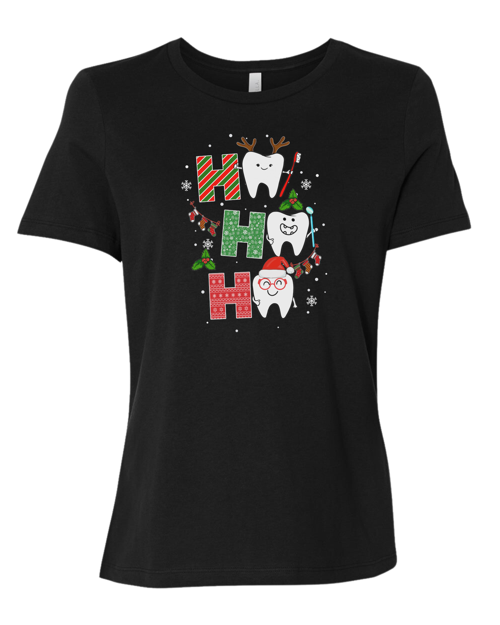 Wrapping paper font "HO HO HO" graphic Women's fit premium crewneck tee Black