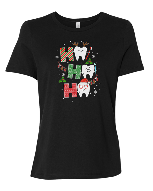 Wrapping paper font "HO HO HO" graphic Women's fit premium crewneck tee Black