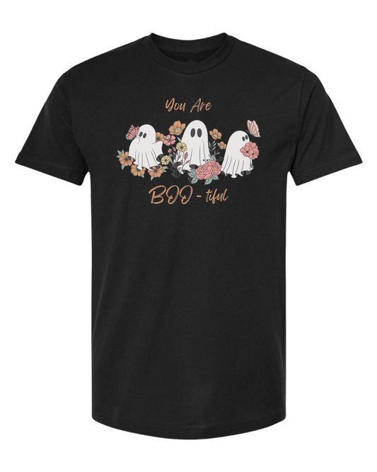 "You are BOO-tiful" ghost tee Unisex crew-neck  graphic tee Black