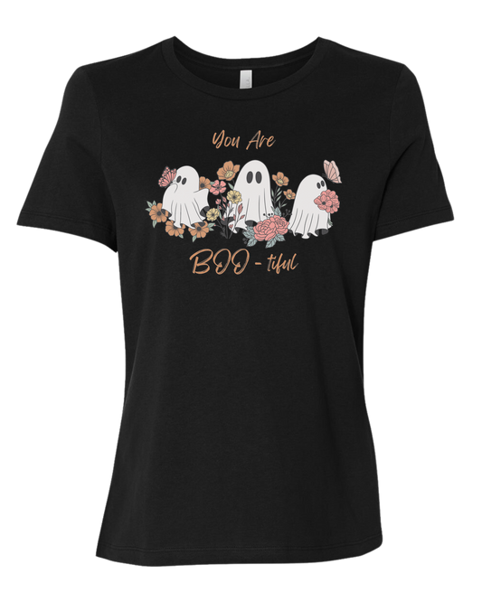 "You are BOO-tiful" ghost tee Women's fit premium crewneck tee Black