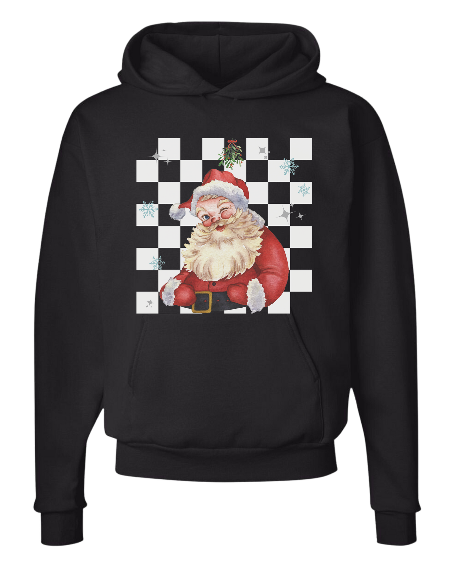 Checkerboard Santa w/mistletoe graphic Classic unisex crewneck tee Hoodie