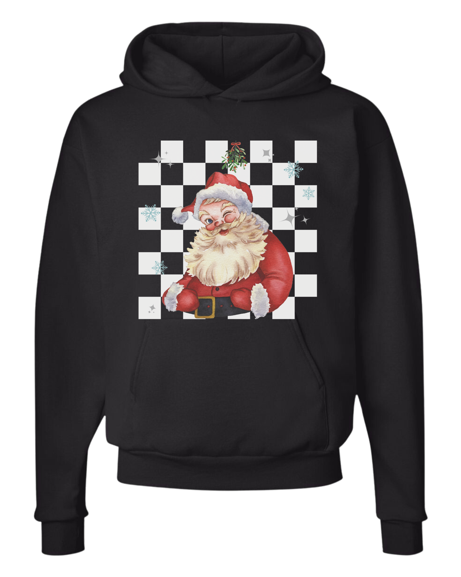 Checkerboard Santa w/mistletoe graphic Classic unisex crewneck tee Hoodie