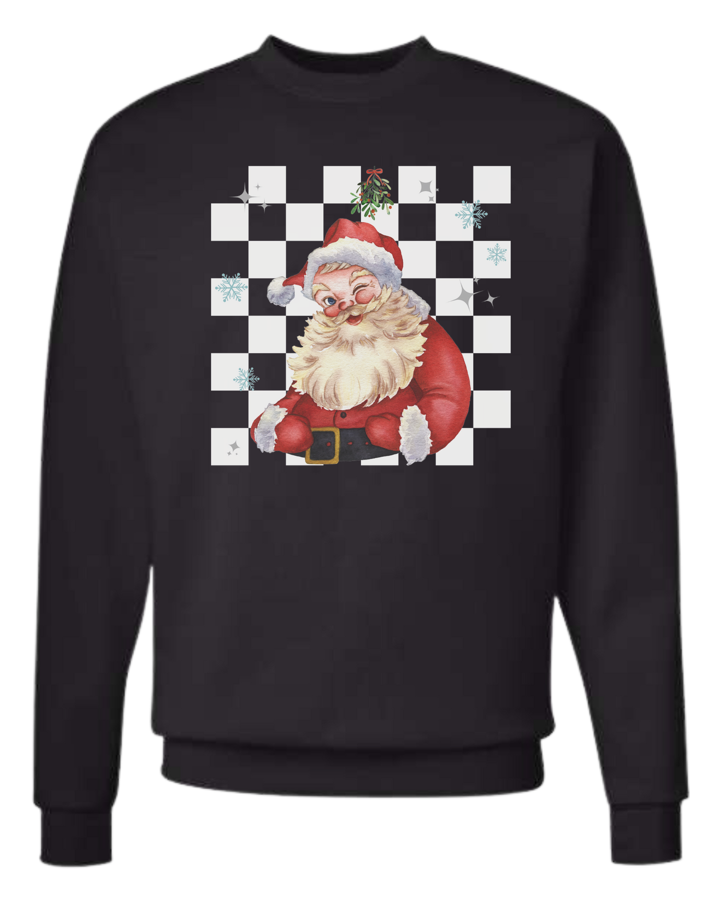 Checkerboard Santa w/mistletoe graphic Classic unisex crewneck tee Sweatshirt