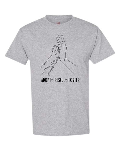 Unisex "Adopt, Rescue, Foster" human & paw high five graphic