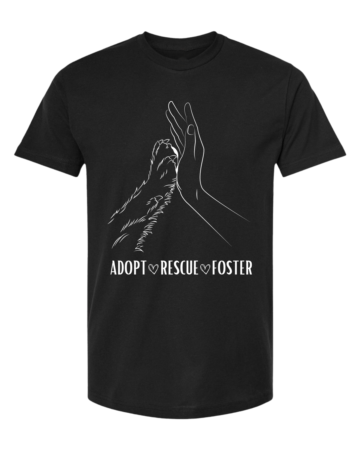 Unisex "Adopt, Rescue, Foster" human & paw high five graphic