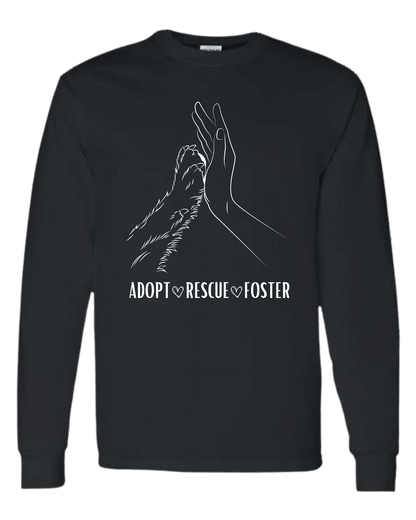 Unisex "Adopt, Rescue, Foster" human & paw high five graphic