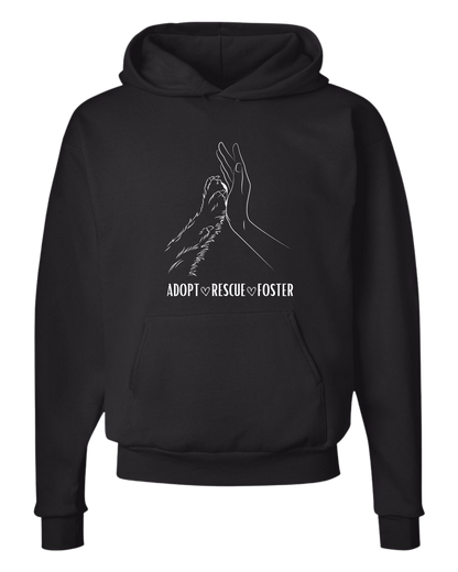 Unisex "Adopt, Rescue, Foster" human & paw high five graphic