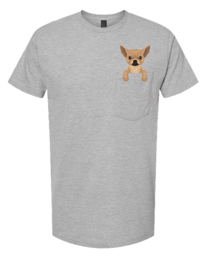 Unisex Crewneck pocket tee w/puppy peaking out