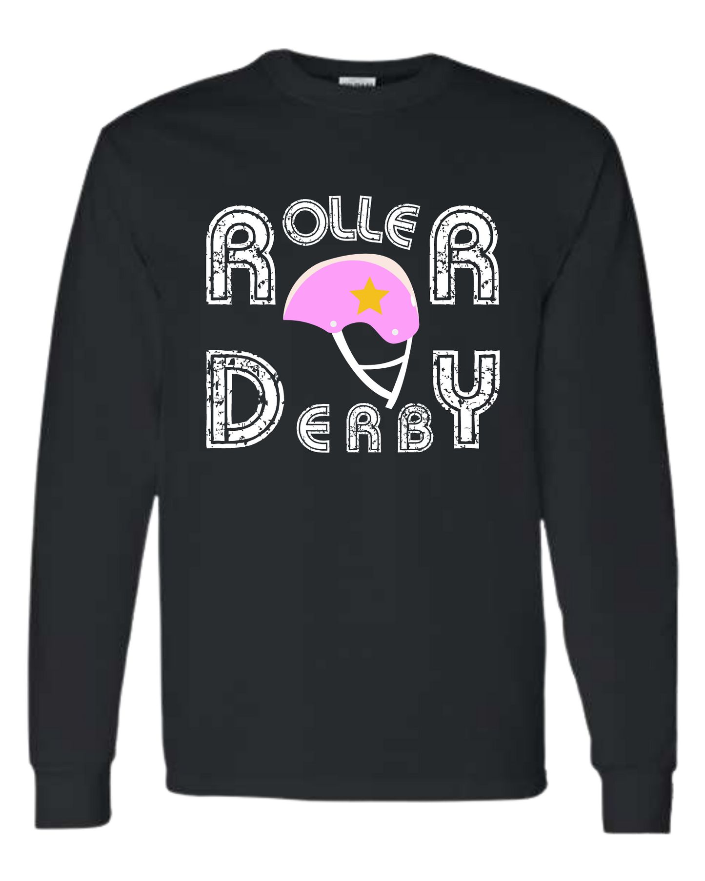 Unisex crew-neck "Roller Derby" distressed font w/ Helmet tee