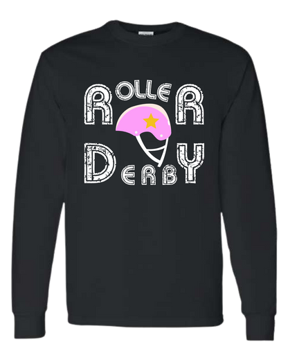 Unisex crew-neck "Roller Derby" distressed font w/ Helmet tee