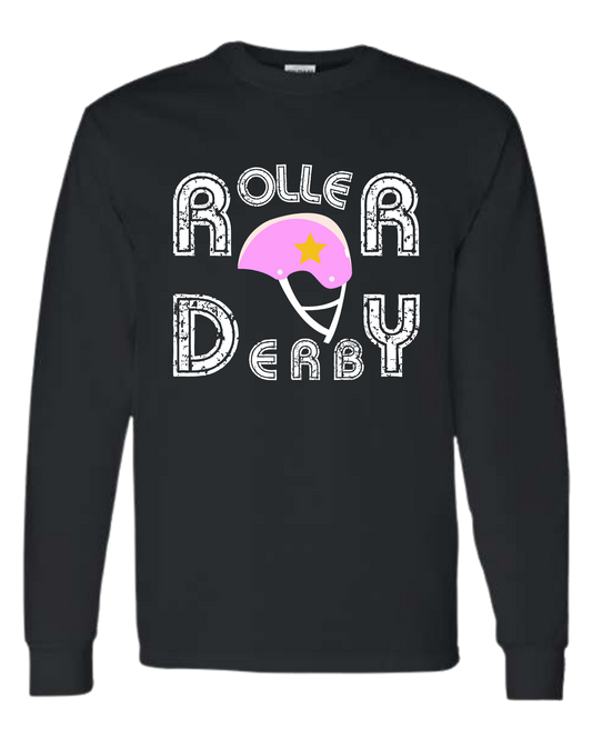 Unisex crew-neck "Roller Derby" distressed font w/ Helmet tee