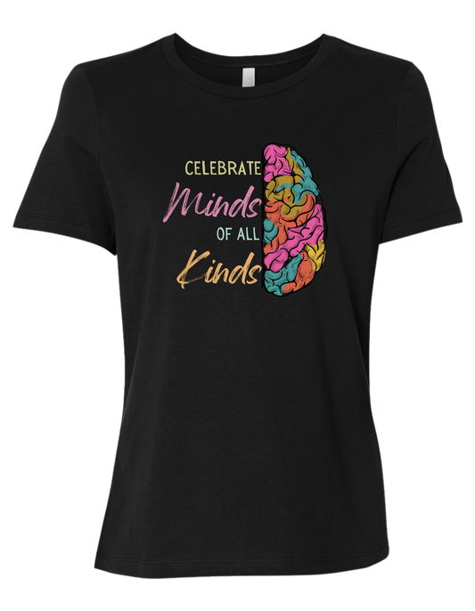 Women's fit "Celebrate Minds of All Kinds" full color tee