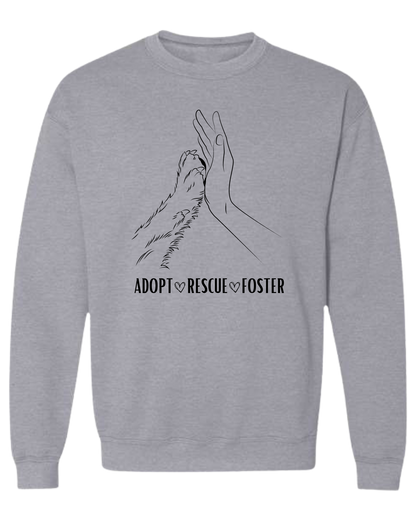 Unisex "Adopt, Rescue, Foster" human & paw high five graphic