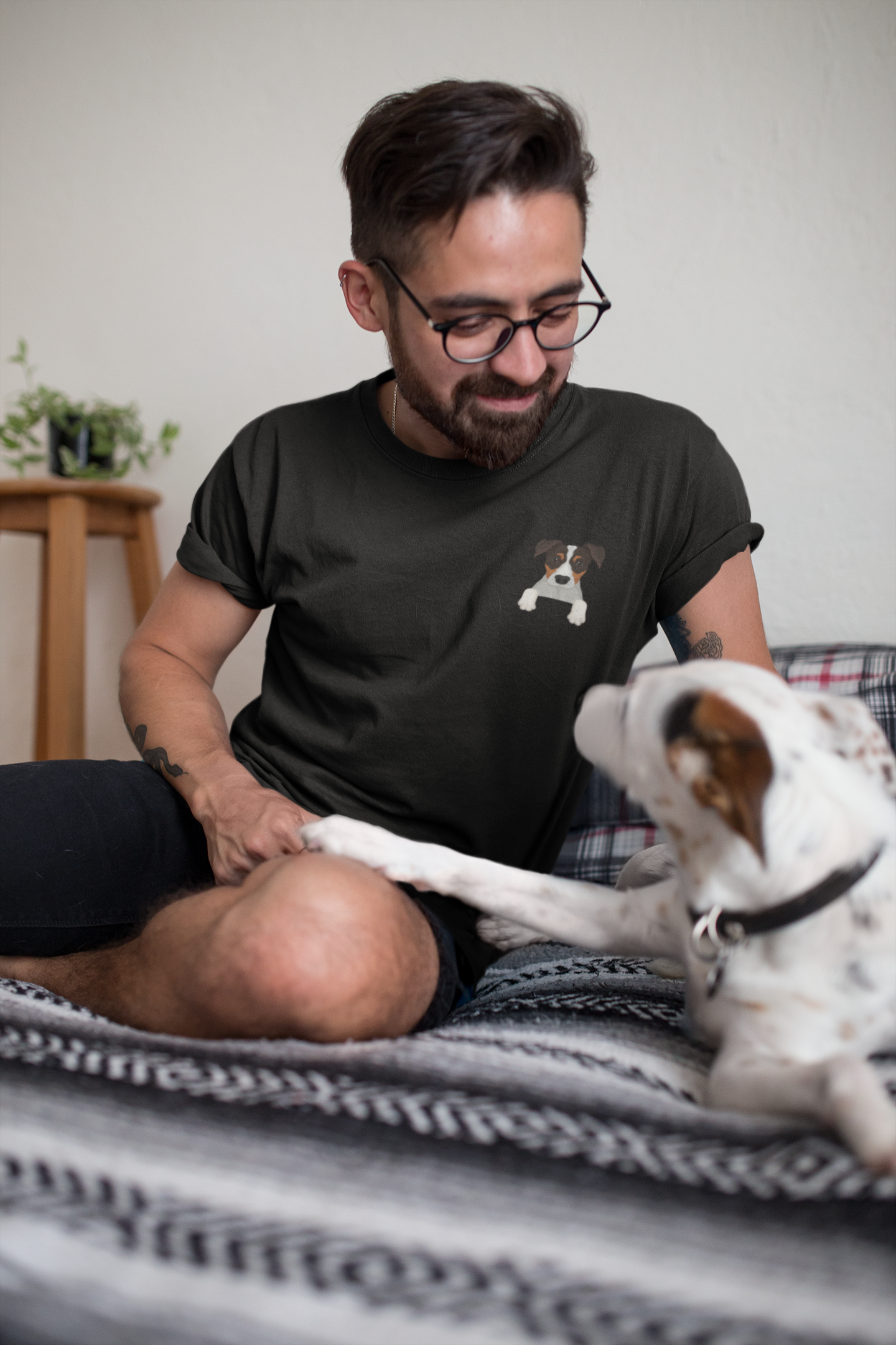 Unisex Crewneck pocket tee w/puppy peaking out